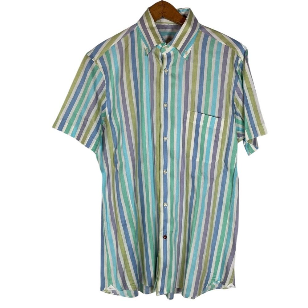CARREL Multicolor Striped Linen Blend Dress Shirt      Size: 41 / 16